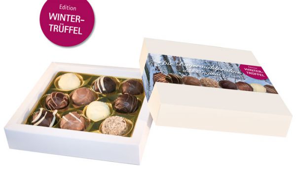 Kleine Pralinenmischung im Geschenkkarton – Edition Wintertrüffel